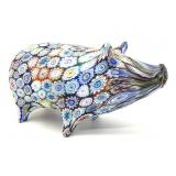 Millefiori Murano Art Glass Pig Figure 6" x 3"