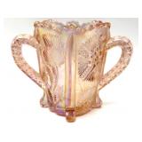 Pink Carnival Glass Handled Spooner 4.5" Tall