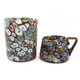 (2) Millefiori Murano Art Glass Cups 3.5" Tall