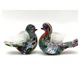 Millefiori Murano Art Glass Bird Figure Pair 3" x