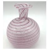Latticino Murano Art Glass Pink Small Vase 3.75"