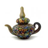 Millefiori Murano Art Glass Teapot Decor 4.5" x