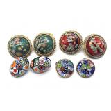 Millefiori Art Glass Clip-On Earrings 1" and