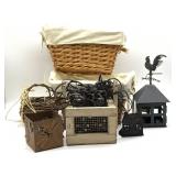 Fabric Lined Wicker Baskets, Metal Decorative