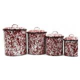 Red and White Enamelware Kitchen Canister Set
