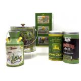 John Deere Metal Coin Banks, Bucket, and Tins 10"