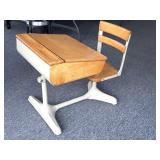 Vintage Wood and Metal School Desk and Chair