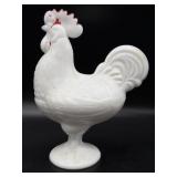 Vintage Milk Glass Rooster Lidded Dish 6.5" x 4"