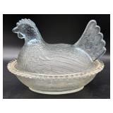 Vintage Glass Hen on Nest Dish 7" x 5.5" x