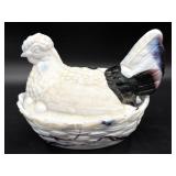 Vintage Slag Glass Purple and Milk Hen on Nest