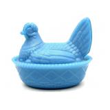 Vintage Blue Glass Hen on Nest Dish 5.5" x 4.25"