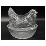 Vintage Hen on Nest Glass Dish 4.75" x 3.75" x