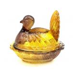 Vintage Amber Stained Glass Turkey on Nest Dish