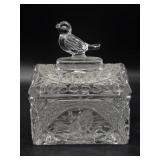 Vintage Glass Bird Handle Lidded Dish