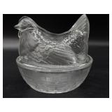 Vintage Glass Hen on Nest Glass Dish 4.75" x