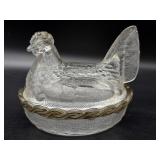 Vintage Hen on Nest Glass Dish 5" x 4" x 4.5"-