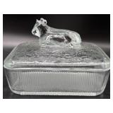 Vintage Cow Lidded Glass Dish 6" x 4" x 4" -