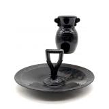 Vintage Black Amethyst Vase and Handled Platter