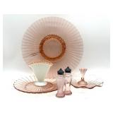 Vintage Milk Glass Pink Crest Fan Vase, Pink