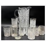 Vintage Pressed Glass Pitcher and Cups -