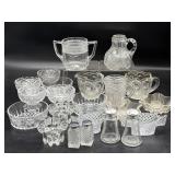 Glass Cups, Bowls, Creamer, Sugars, Shakers, and