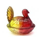 Amberina Stained Glass Turkey on Nest Glass