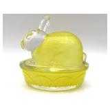 Clear and Yellow Stained Glass Rabbit Lidded Dish
