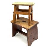 (2) Vintage Wood Stools 12" x 8.5" x 9.5" and