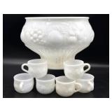 Vintage Milk Glass Fruit Pattern Punch Bowl with