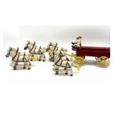 Vintage Painted Cast Iron Horse Team and Wagon -