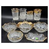 Vintage Painted Gold Rim Glass Bowls, Cups, and