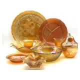 Marigold Carnival Glass Platters, Bowls, and