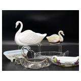 Glass Swans, Antique Souvenir Glass Canoes, and