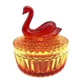 Vintage Amberina Stained Glass Swan Powder Dish