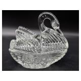 Vintage Glass Swan Lidded Dish 5.25" x 3" x 4.75"