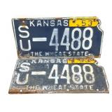 1951 Kansas License Plate Set with 1953 Renewal