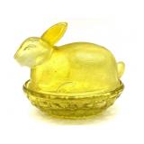Vintage Yellow Stained Glass Rabbit on Nest Dish