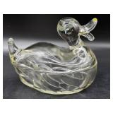 Vintage Duck Glass Lidded Dish 6" x 4" x 4.5"