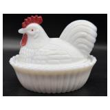 Vintage Milk Glass Hen on Nest Glass Dish 5.5" x