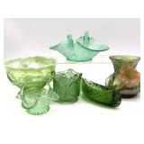 Bird Handled Green Glass Bowl, Opalescent Green