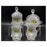 Vintage Glass Round Butterdish, Creamer, Sugar,