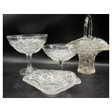 Pressed Glass Compotes, Basket, and Bowl-