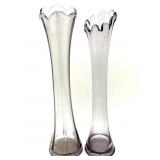(2) Vintage Purple-Tinted Glass Swung Vases 13"