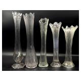 (5) Vintage Glass Swung Vases 15" Tall and