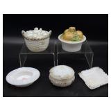 Milk Glass Chicks on Nest Dish, Milk Glass Fruit