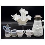 Antique Milk Glass Pitcher, Milk Glass Creamer &