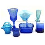Opalescent Blue Glass Hobnail Bowl, Opalescent