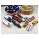 2 old tins full of toy cars