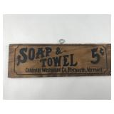 soap and towel 5 cents wooden sign
