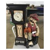 Wooden 19th Tee Golfer &  Clock